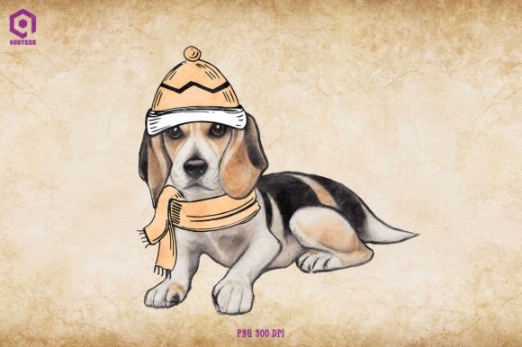Cozy Christmas Beagle Graphics for Editorial Illustration